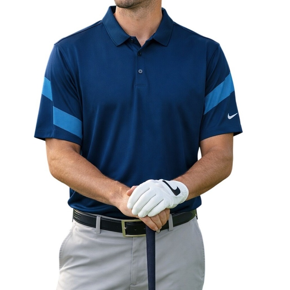 Nike Golf Polo Shirt Mens XXL Blue‎ Dri-FIT Striped Short Sleeve